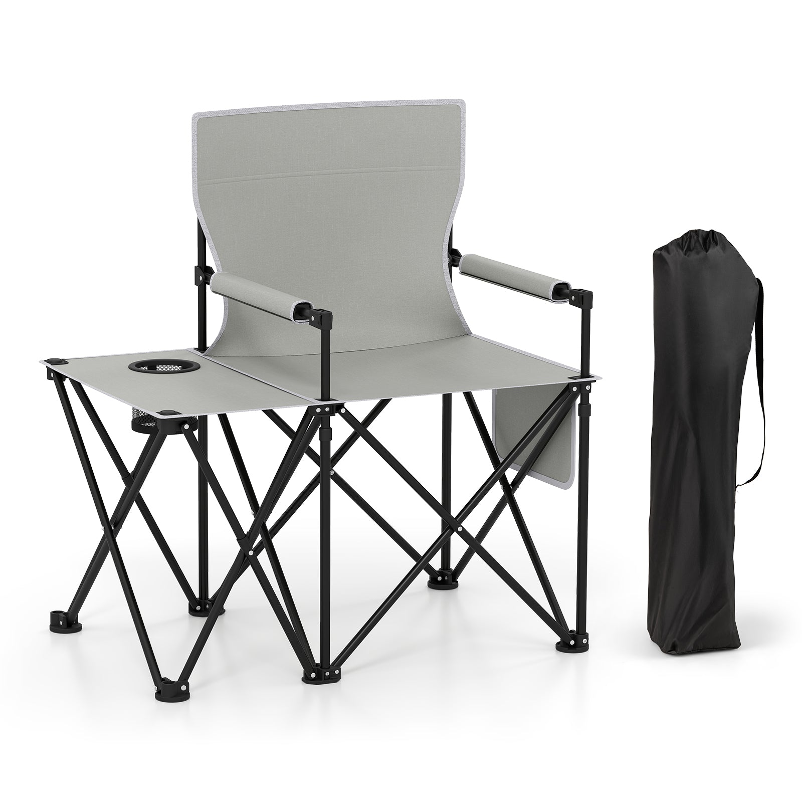 Oversized Camping Chair with Side Table and 2 Storage Pockets