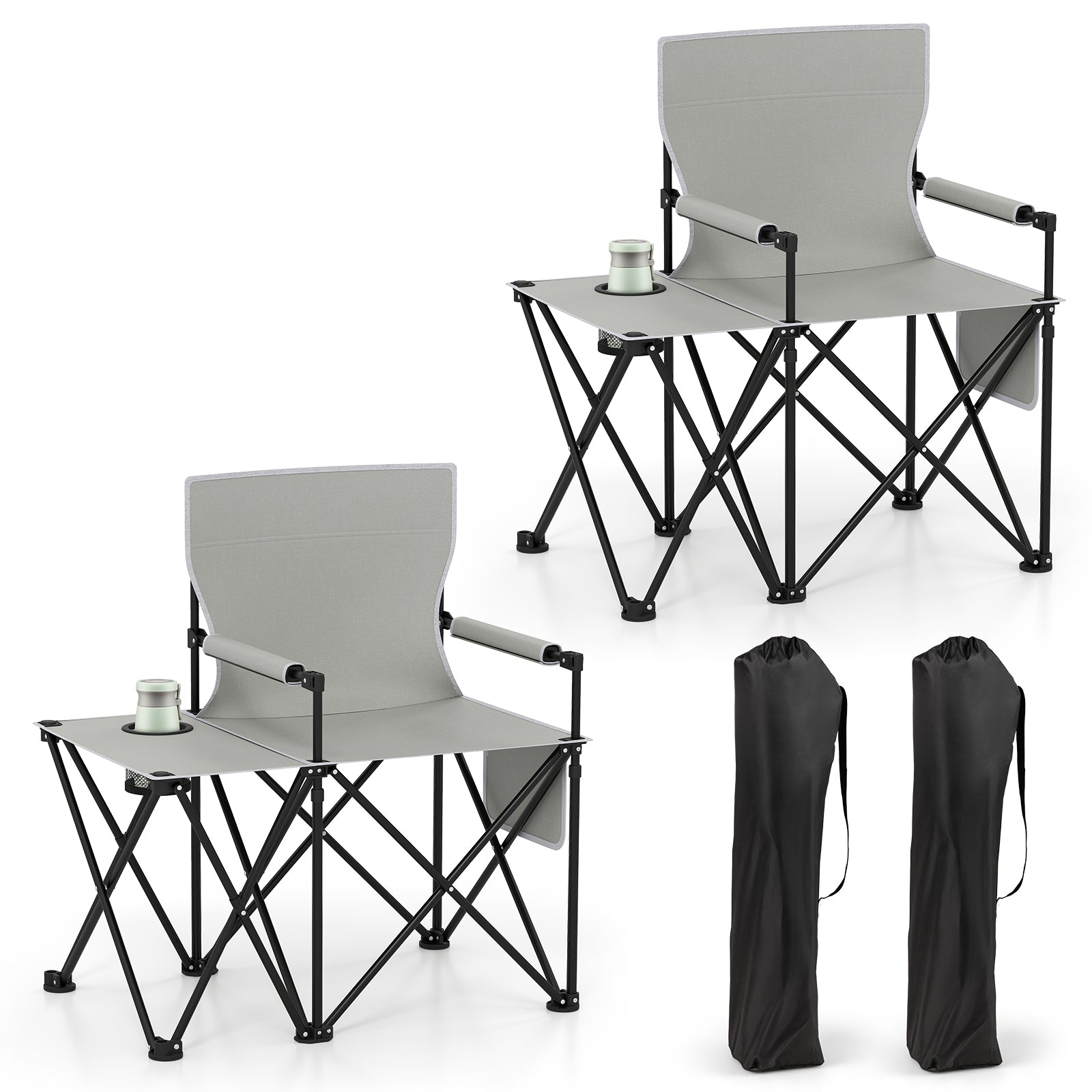 Oversized Camping Chair with Side Table and 2 Storage Pockets