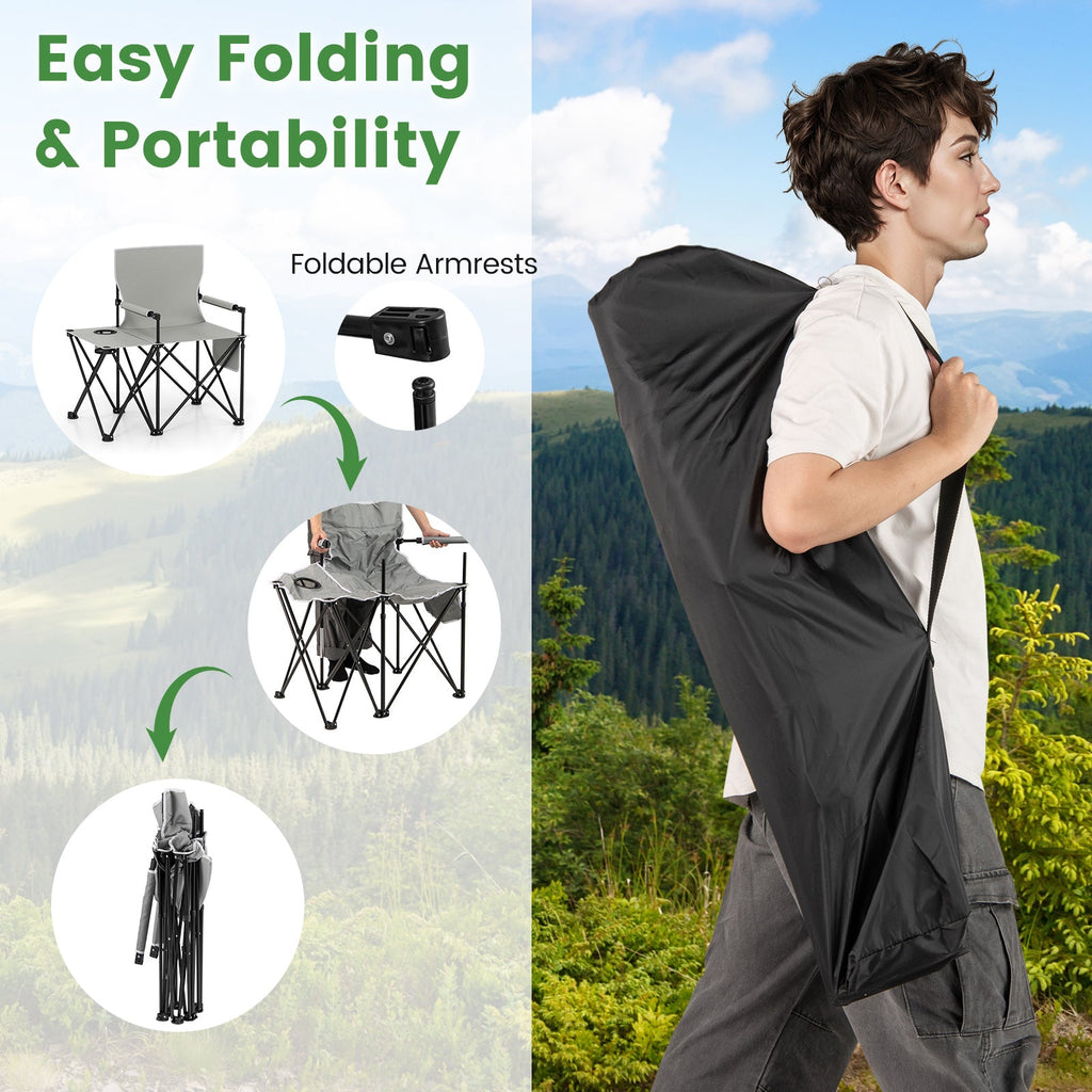 Oversized Camping Chair with Side Table and 2 Storage Pockets
