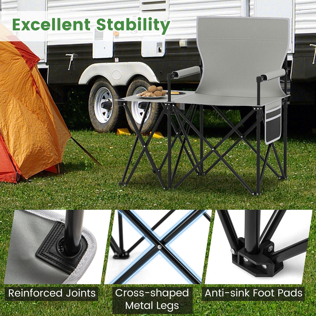 Oversized Camping Chair with Side Table and 2 Storage Pockets