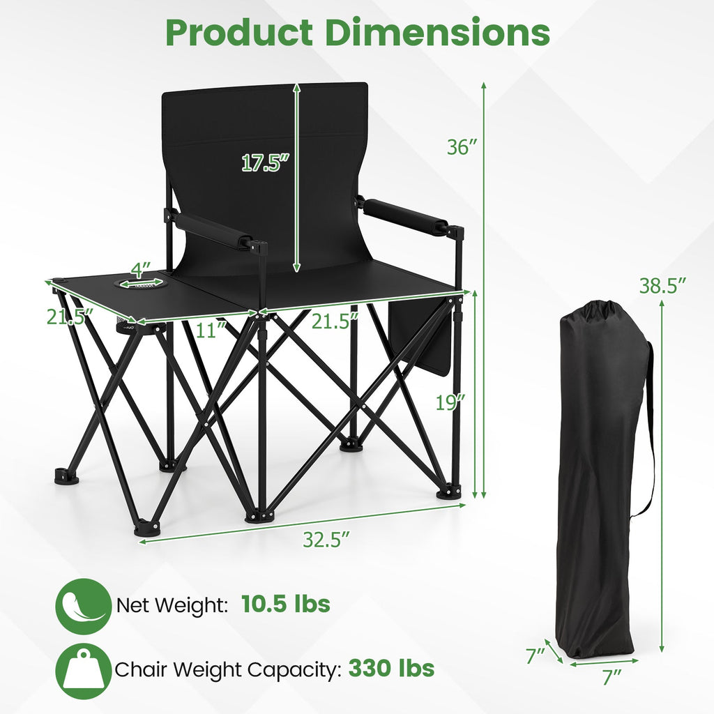 Oversized Camping Chair with Side Table and 2 Storage Pockets