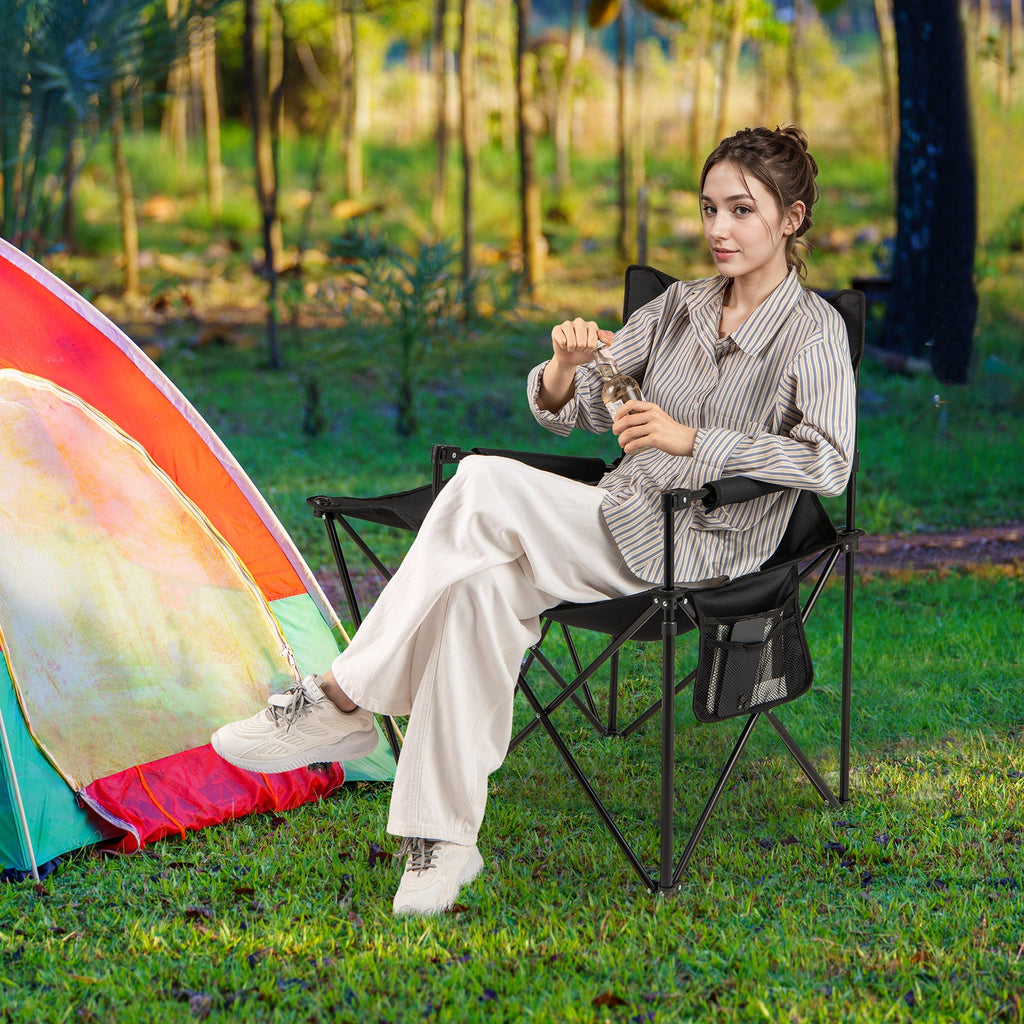 Oversized Camping Chair with Side Table and 2 Storage Pockets
