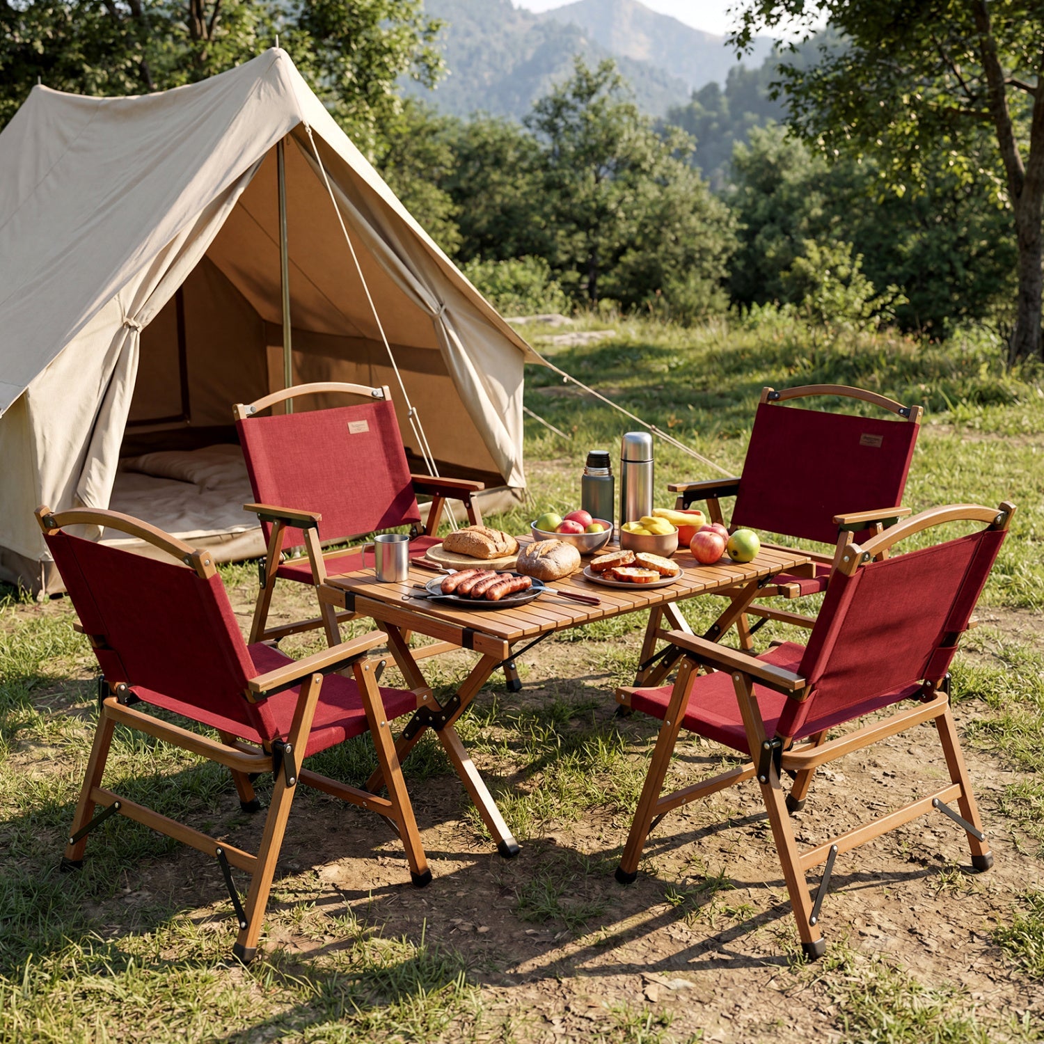 Portable and Lightweight Folding Camping Chair for Patio Picnic Leisure Fishing Travel Beach-Red