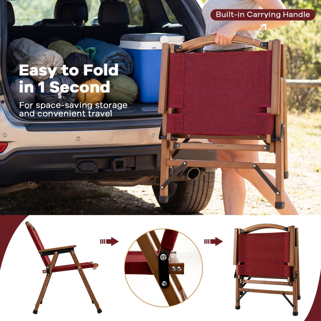 Portable and Lightweight Folding Camping Chair for Patio Picnic Leisure Fishing Travel Beach-Red