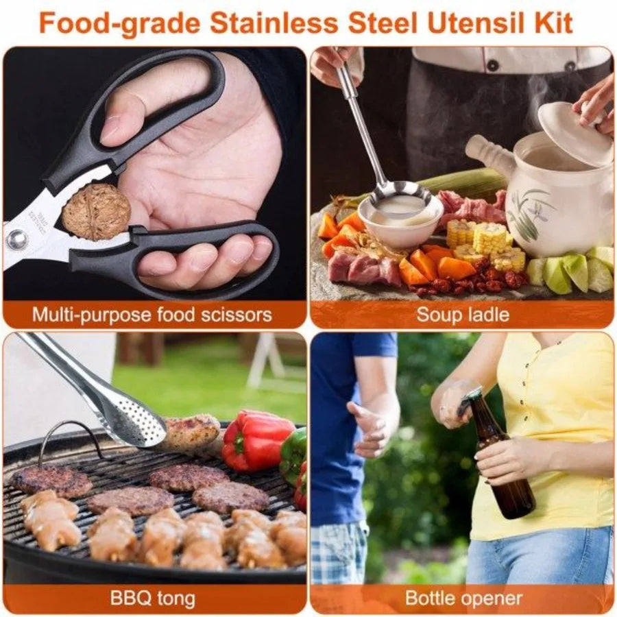 19Pcs Camping Cooking Utensil Kit Portable Picnic Cookware Outdoor Kitchen Equipment Gear Campfire Barbecue Appliances with Sto