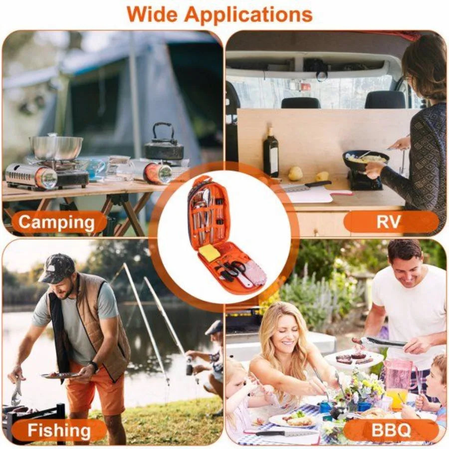 19Pcs Camping Cooking Utensil Kit Portable Picnic Cookware Outdoor Kitchen Equipment Gear Campfire Barbecue Appliances with Sto