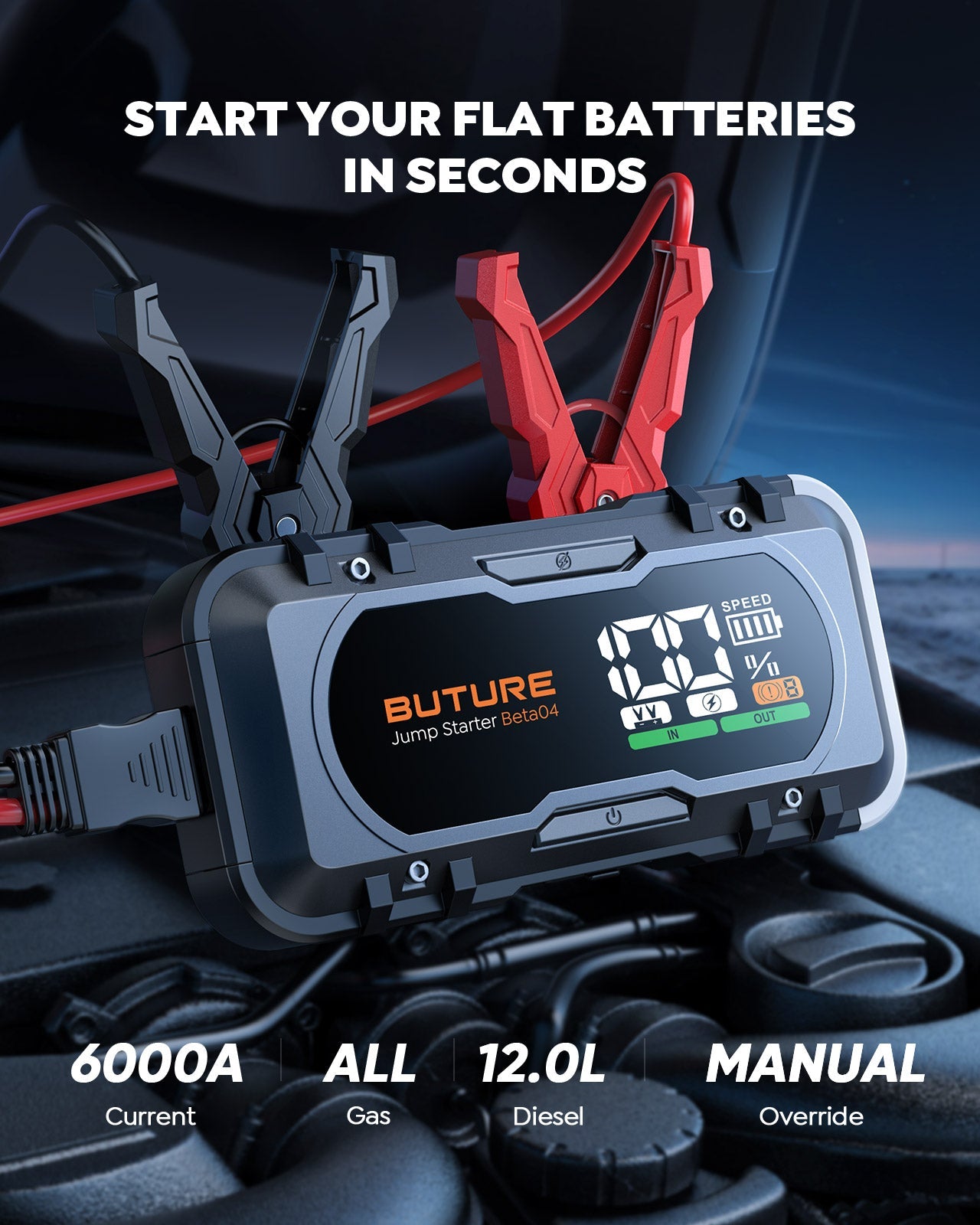Buture Beta04 Heavy Duty Car Jump Starter 6000A丨27000mAh Battery, 65W Two-Way Fast Charge