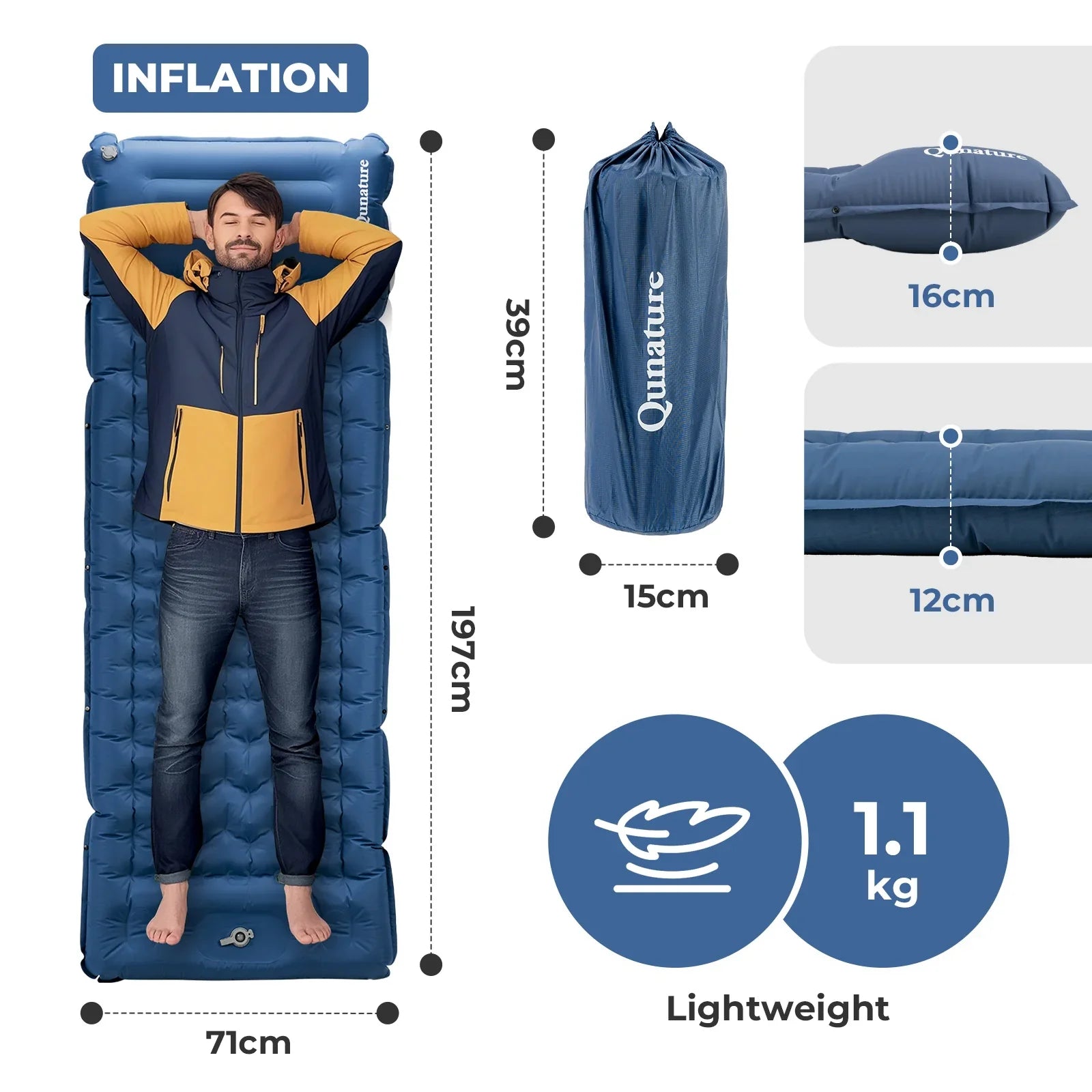 Ultra-Light Inflatable Sleeping Pad with Built-in Pillow for Outdoor Camping